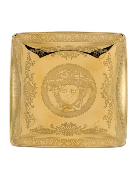 Versace by Rosenthal Golden Medusa Canape Dish 4 3/4 in sq.